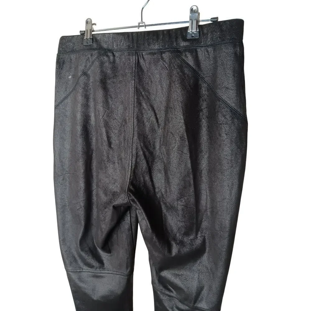 Free People OB1015172 Faux Suede Vegan Pants Size L Black Stretch Jegging